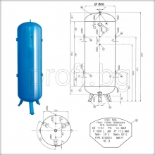 Ресивър за сгъстен въздух вертикален 1000 литра COINOX ITALY-чертеж