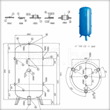 Ресивър за сгъстен въздух вертикален 720 литра COINOX ITALY-схема