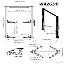 Подемник двуколонен 4,0t WOLFE Premium line горна синхронизация с ръчно освобождаване - схема